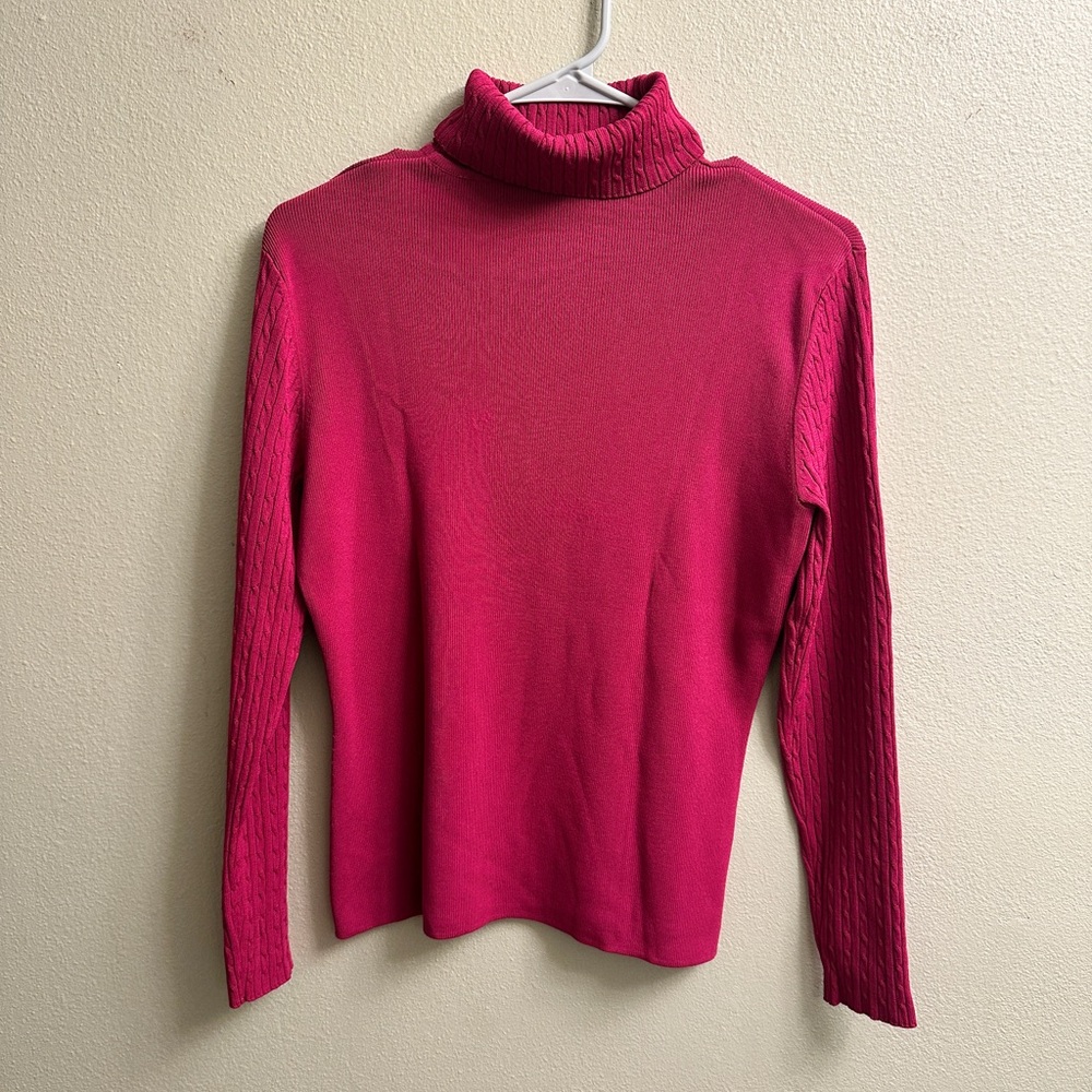 Venini Cable Knit Turtleneck Sweater Size Large Pink - Picture 2 of 5